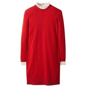 Boden Beatrice Holiday Party Red Knit White Frill Collar and Cuffs SZ 10L